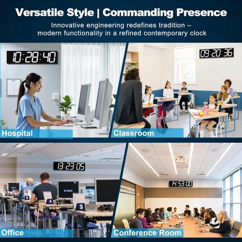 Large Digital Wall Clock 28 with GPS Auto-Sync, Remote Control & Timer, Wall-Mounted for Classroom, Office, Gym, Conference Room
