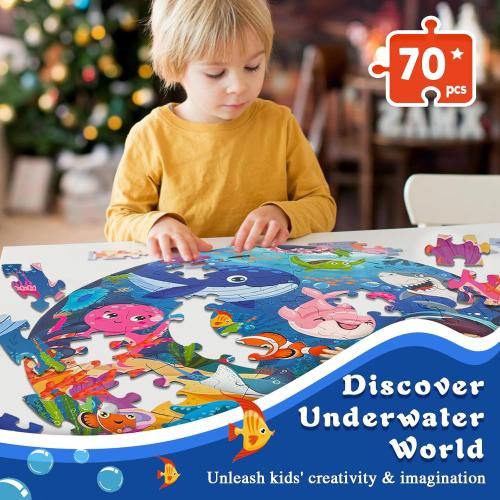 Puzzles for Kids Ages 4-6, Large 70 Piece Round Ocean Floor Puzzles, Kids Puzzles 4-6 with Colorful Underwater World, Educational Learning Toys for 3, 4, 5, 6, 7, 8