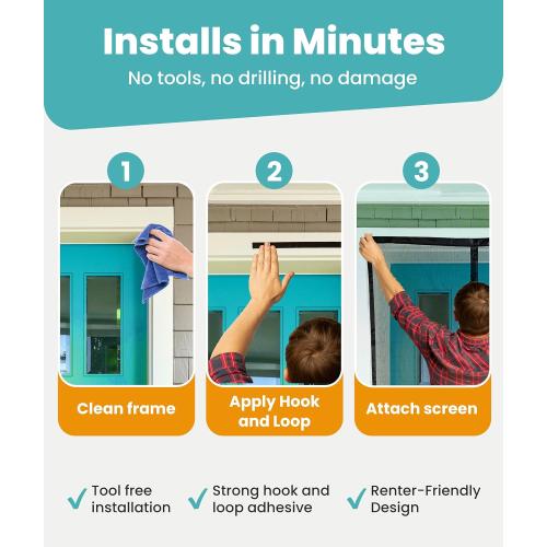 Magnetic Screen Door - Bugs Out, Breeze in - 9min Install Auto-Sealing Heavy Duty Double Stitched Mesh,  Magnets, Hands Free Sliding & Patio Doors Net, Pet & Kid Friendly,