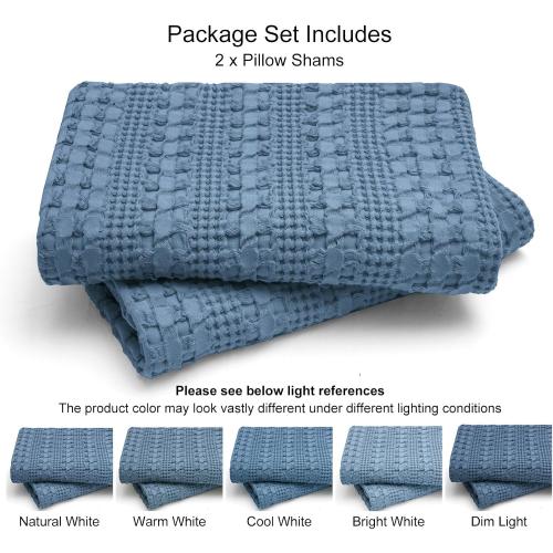 PHF 100% Cotton Waffle Pillow Shams Standard Size, 2 Pack 20 x 26 Soft Skin-Friendly Pillowcases, No Filling, Aesthetic Woven and Breathable Waffle Weave Pillow Case Covers for Bed, Captain's Blue