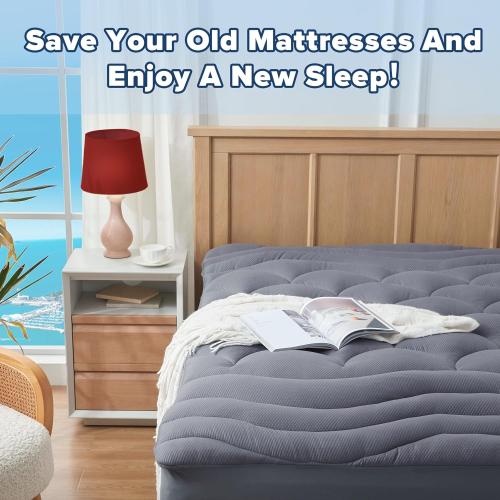 ELVEN HOME King Mattress Pad for Back & Hip Pain Relief, Pillow Top Cooling Bed Topper Quilted Fitted, Hotel Quality Deep Pocket Soft King Mattress Protector Cover Washable (78x80 inch, Grey)