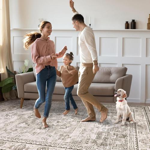 Beige 8x10 Findosom Area Rugs for Living Room, Non-Slip Soft Washable Rug with Vintage Medallion Pattern, Low Pile Faux Wool Large Boho Rugs for Bedroom, Ding Room, Entryway and Home Decor, Beige