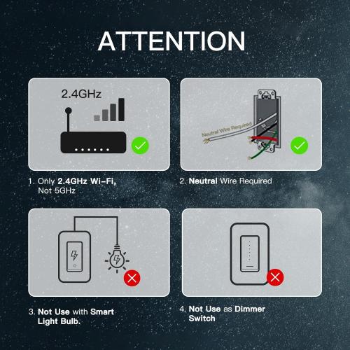 3 LIGHT SWITCHES MOES 2nd Generation WiFi Smart Light Switch, Wall Switch 2.4GHz, Neutral Wire Required, Smart Life APP Remote Control, Compatible with Alexa, No Hub Required, Black 3 Gang