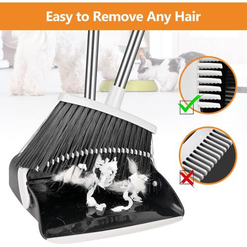 Broom and Dustpan Set, Heavy Duty Dust Pan with Long Handle 51 Inch Broom with Dustpan Combo Set Upright Self-Cleaning Dust Pan Home Kitchen Lobby Indoor Outdoor Sweeping Cleaning Tool - Gray***