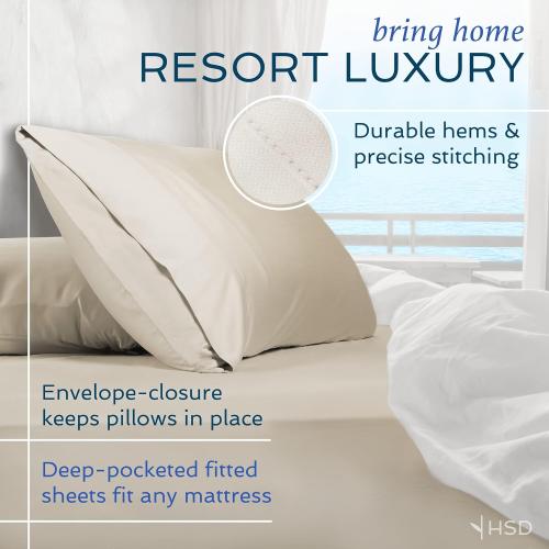 Hotel Sheets Direct 4 Piece Bed Sheet Set Queen Size, 100% Viscose Derived from Bamboo Sheets Set with 2 Pillowcases, Cooling & Breathable Luxury Bedding, Moisture-Wicking & Silky Soft Texture, Sand