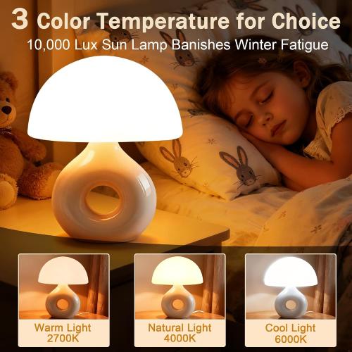 Mushroom Lamp, 670nm Red Light & 10000 Lux Therapy Lamp | Remote & Memory, 4 Color, 5 Brightness & Timers, Bedside Nightstand Sunlight Lamp for Bedroom Home Office Christmas Gift