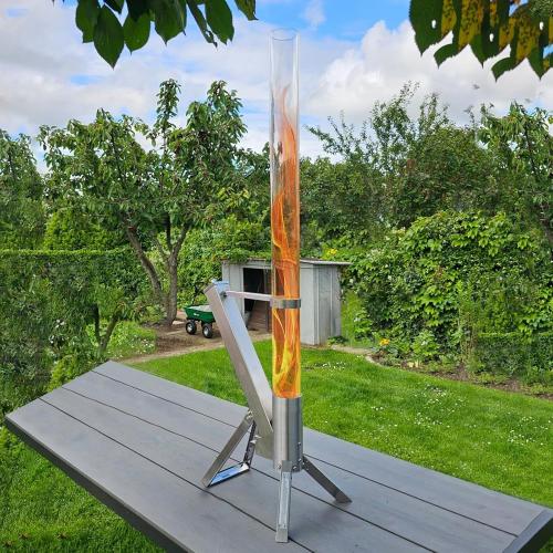 Outdoor Pellet Heater, Pellet Patio Heater, Outdoor Fire Pit with Safety Ash Box, Glass Tube(1m) Fireplace with Tripod, Add Space Light and Ambience for Patio and Backyard