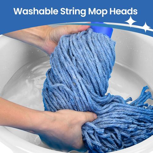 Matthew Cleaning Screw-on Heavy Duty Cotton Wet Mop Replacement Heads(Blue, Medium,3Pack) for Residential & Commercial Floor Cleaning Use- Fit Standard American Screw