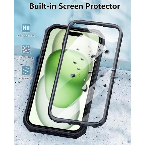 FNTCASE for iPhone 15 Phone Case: for iPhone 14 & 13 & 16e Case Military Shockproof Protective Rugged Cell Phone Cover with Kickstand & Belt-Clip Holster, Heavy Duty Hard Cases 5G - 6.1 Inch Black