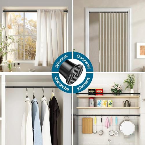 AIZESI 24-46 Inch Black Tension Rod, 4Pcs Spring Tension Curtain Rod, No Drilling, Adjustable for Window, Kitchen, Closet, Doorway