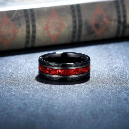 Size 7-11 8mm Mens Tungsten Wedding Bands 14K Gold White Black Gold Plated Tungsten Rings for Men with Created Emerald/Ruby/Meteorite Inlay Promise Rings Hammer Comfort Fit Size 7-11