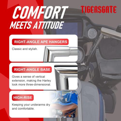 16 Pre-wired Handlebar Rise 1 1/2 Ape Hanger for 2016-2023 Harley Road Glide & Special & Ultra, Chrome