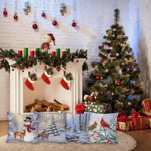 ARESD Christmas Pillow Covers 20x20 Set of 4, Winter Snowman Cushion Covers Xmas Throw Pillow Cases Christmas Pillowcases Home Decor for Sofa Couch Bed (Snowman Deer)