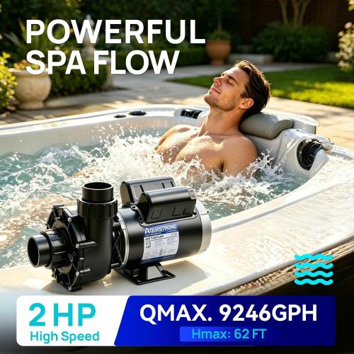 Aquastrong Spa Pump, 2HP Dual Speed Hot Tub Pump, 56 Frame, Up to 9,246 GPH, 115V Durable Motor, Easy Installation, Compatible with Most Hot Tubs & Spa Systems