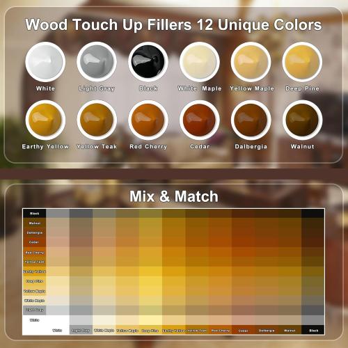Wood Furniture Repair Kit, 12 Colors Wood Repair Kit, Wood Touch up Fillers, Repair Scratch, Cracks, Discoloration for Wooden Cabinet, Floor, Door, Table Surfaces Wood Filler Paint