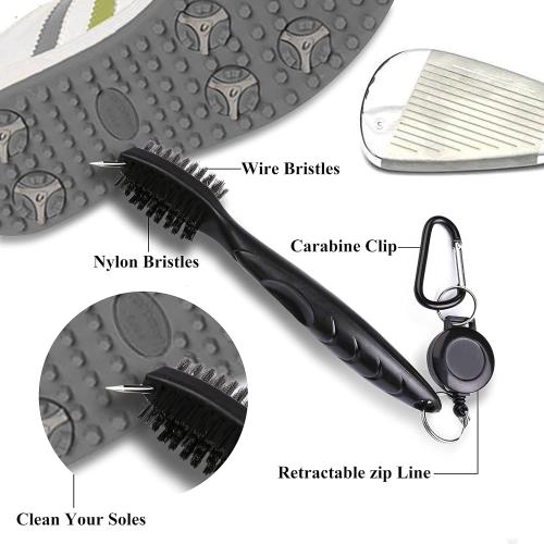 VIVIDLY Black 16 x 24 Waffle Pattern Tri-fold Golf Towel Set | Golf Club Brush | Golf Divot Tool