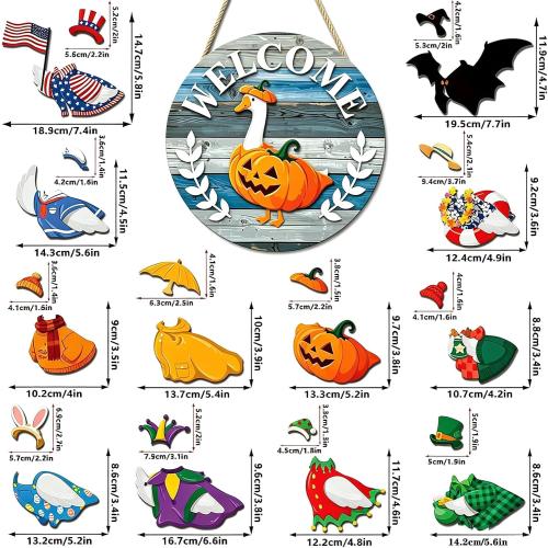 Animal-Shaped Round Interchangeable Welcome Sign, Interchangeable Door Sign with Magnetic Accessories & Detachable Hats and Clothes, Interchangeable Seasonal Decor for Easter, Valentines Day (Blue, MZ986A)