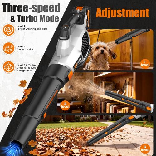 Sihuird Leaf Blower Cordless, 765CFM Electric Leaf Blowers with 2 x 7.8Ah Batteries and Charger, 3- Speed & Turbo Mode, Equipped with LED Lighting, 1 x Shoulder Strap, Blowers for Lawn Care - SL9501