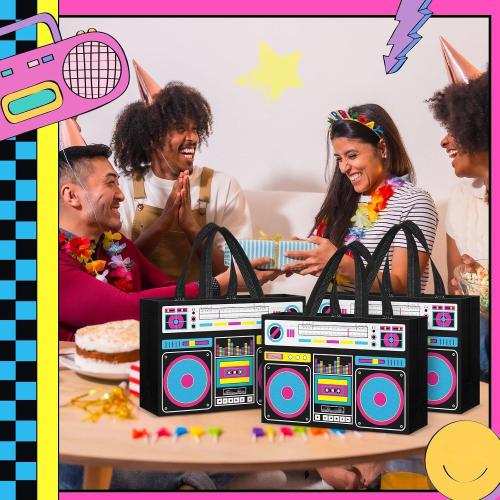 24 Pcs 80s90s Retro Radio Bags Party Favors, Black