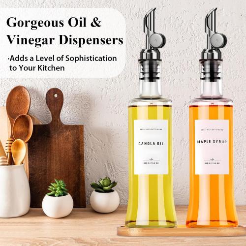 Olive Oil Dispenser Bottles for Kitchen with Bamboo Tray, Oil and Vinegar Dispenser Set, Coffee Syrup Dispensers, Glass Dispensers for Kitchen, Dispenser Bottle of 300ml - Set of 2 Black