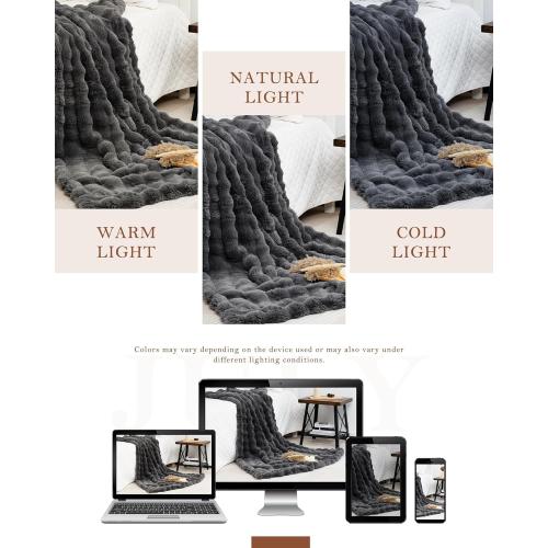 July Warm Bubble Faux Fur Throw Blanket, Thick Reversible Fleece Throw Blanket for Bed, Couch, Sofa, Luxury Fuzzy Blanket, 60x70, Tye Dye Blue