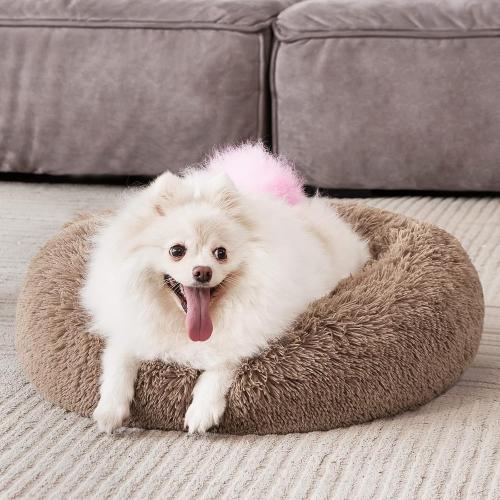 Size Small Color Brown  Orthopedic Dog Bed Comfortable Donut Cuddler Round Pet Beds Ultra Soft Washable Dog and Cat Cushion