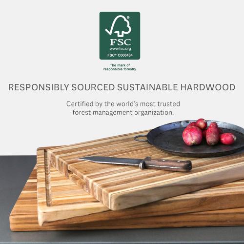 Teakhaus Carving Board with Juice Groove - Large (L) Teak Wood Cutting Board 20”L x 15”W x 1.5” Thick - Sustainably Harvested & FSC Certified - Knife Friendly with Beeswax Oil Finish
