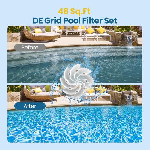 48 Sq.Ft FS-2004 DE Grid Pool Replacement Filter Set Compatible with Unicel FS-2004, for Filbur FC-9540, for PFG-2448, for Hayward Pro-Grid DE4820(DEX4800DA), for MicroClear DE4800, 7 Full   1 Partial