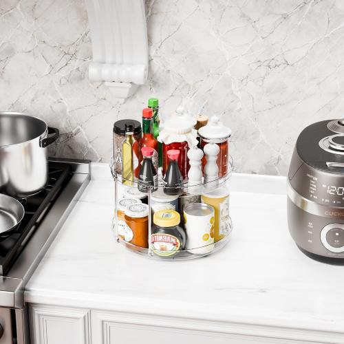 2 Tier Lazy Susan Turntable for Cabinet,Countertop,Pantry,12W Spinning Seasoning Organizer,Double Rotating Kitchen Spice Rack Organizer and Condiments,Medicine,Vitamin Bottle Organizer Carousels,1Pc