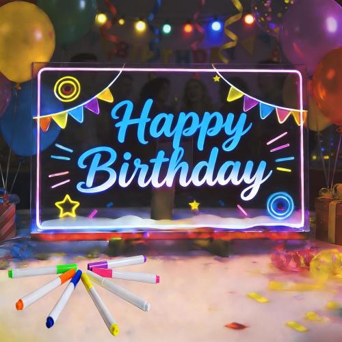 LED Note Board with Colors 11.8 x 7.9, Message LED Light Up Drawing Board with 7 Colors Pens and Stand, Suit for Home Office Birthday Valentine's Day