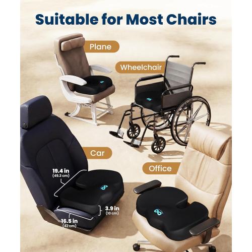 Everlasting Comfort Doctor Recommended Memory Foam Seat Cushion for Office Chairs & Car - Ergonomic Office Desk Accessories - Cushions for Tailbone Pain Relief, Sciatica (Black, X-Large)
