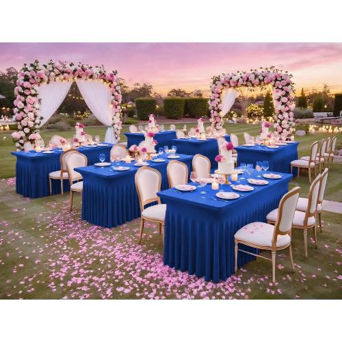fani 2 Packs Royal Blue Stretch Table Skirts for 6 Foot Table | Spandex, Washable, Rectangle Tablecloths with Skirt, Wrinkle Resistant Fitted Tablecover, Wedding, Party, Banquet