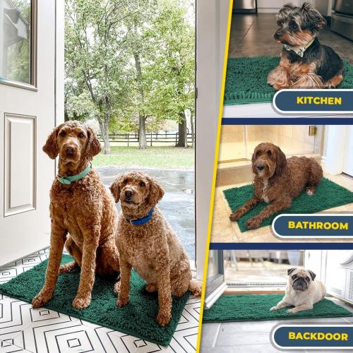 Muddy Mat® | Super Absorbent Door Mat Indoor, Microfiber Quick Dry Chenille Entryway Rug, Non-Slip Front Door Mat, Indoor Mats for Entryway, Machine Washable Pet Rug, Dark Green