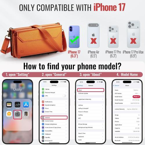 Strapurs for iPhone 17 - Zipper Strap Wallet Case for Women, Orange