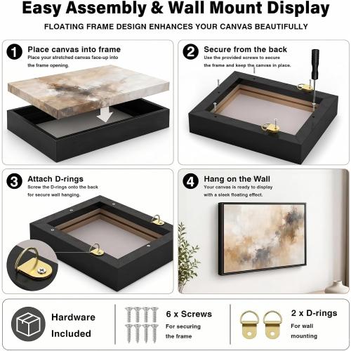 Canvas Floater Frame for Finished Canvas Art, 1.25 Deep Floating Shadow Gap Design, Floating Frame for Canvas Art, Modern Gallery Style Wall Decor, Hardware Included (Light Brown, 24x36)