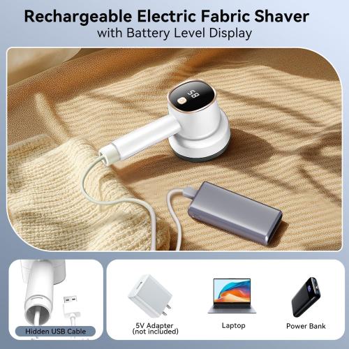 Rechargeable Fabric Shaver for Clothes: 6-Leaf Blades & 3 Speeds to Remove Pilling, Fuzz & Lint Balls - with LED Display, Portable Electric Lint Remover for Sweater, Couch, Blanket, Furniture