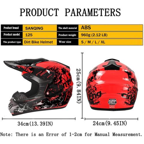 Youth Dirt Bike Helmets Fashion Kids Children Motocross, Motorcycle, BMX, ATV, Off-Road, Four Wheeler, Moutain Bike Full Face Helmets Dot Approved (Goggles Gloves Faceshield)