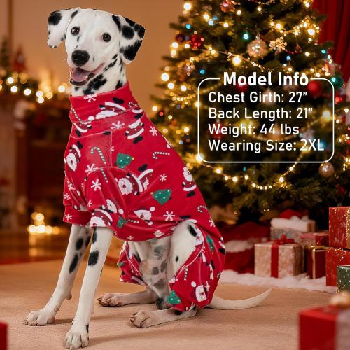 KYEESE Christmas Dog Pajamas Santa Claus Turtleneck Dog Pjs for Large Dogs Holiday Pet Onesie Soft Velvet 4 Legs Cozy Pet Sleepwear Warm Doggie Christmas Outfit, XXX-Large