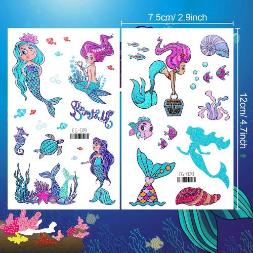 Konsait Glitter Temporary Tattoos for Kids,  Butterfly Mermaid Fairy Flowers Tattoo Stickers, Waterproof Fake Tattoos for Birthday Favors, Goodie Bags Stuffers & Party Accesorries