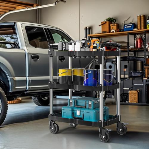 DWVO 350 LBS Foldable Folding Utility Cart on Wheels, Foldable Service Collapsible Utility Carts with Wheels, Collapsible Rolling Cart with Locking for Garage Home Restaurant