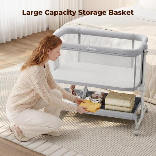 Ezebaby Baby Bassinets Bedside Sleeper, Portable Bedside Bassinet for Baby Newborn Infants with Adjustable 7 Heights and All Mesh Sides, Newborn Crib with Mattress and Soft, Breathable Sheet
