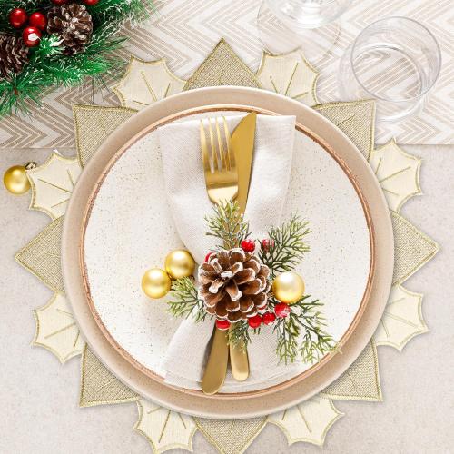 Christmas Placemats Set of 6 Christmas Decorations Indoor Round Placemats for Winter Holiday Party Kitchen Dinning Decorations