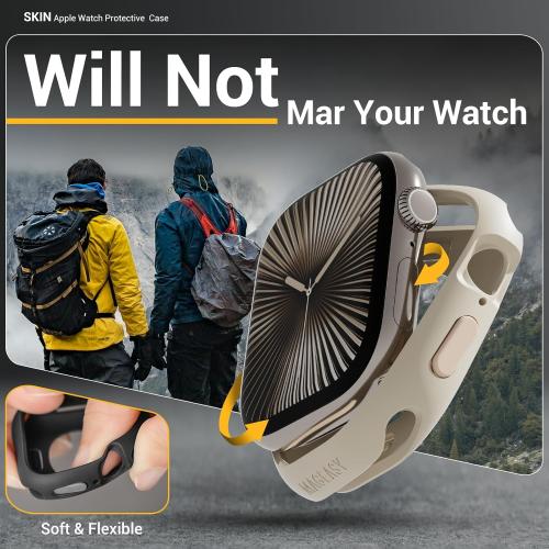 MAGEASY Designed for Apple Watch Series 11 Case 46mm | Shockproof Silicone Bumper with Customizable Buttons, Military Grade Durable Protective iWatch Cover, Skin Series - Starlight White