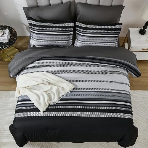 Dobuyly Black Comforters Queen Size Set 7 Pieces, Boho Striped Grey Bed in a Bag Queen Soft Microfiber Bedding Set with Comforter, Sheets, Pillowcases & Shams All Season