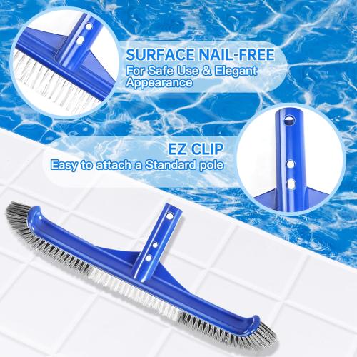 Pool Brush Head, 17 Pool Brushes for Cleaning Pool Walls, Curved Ends High-Efficiency Pool Scrub Brush,Premium Nylon Bristles Pool Brush with EZ Clip