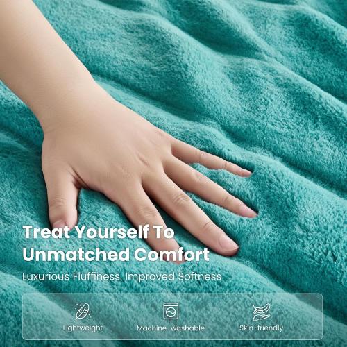 Sophia & William Teal Faux Rabbit Fur Throw Blanket, Micro Mink Dual-Sided Cozy Soft Blankets, Plush Fuzzy Fluffy Blanket for Couch Bed Sofa, Machine Washable, Twin(60 x 80)