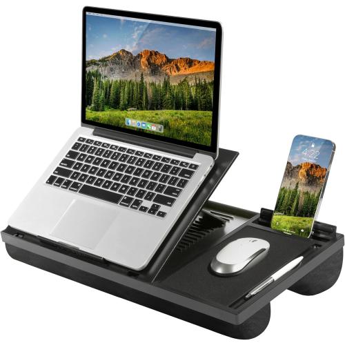 LAPGEAR Ergo Pro Lap Desk with 20 Adjustable Angles, Mouse Pad, and Phone Holder - Black - Fits up to 15.6 Inch Laptops and Most Tablets - Style No. 49408