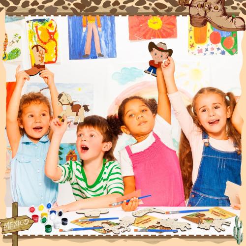 Saypacck 24 Pcs Party Favors Wooden Painting Craft Kits Birthday Party Supplies with Organza Bag for Goodie Bags Fillers Adult Thank You Gifts(Western Cowboy)