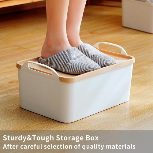 8 Packs Plastic Storage Bins with Lids Storage Organizing Containers Decorative Storage Boxes with Lids for Shelves Closet Desktop Playroom Classroom Office Drawers,White