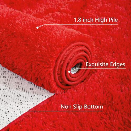 Size 3x5 Color Red Fluffy Rugs for Bedroom Living Room, Shag Area Rugs for Nursery Kids Girls Room, Plush Fur Rug for Playroom Dorm 3x5 Feet, Red